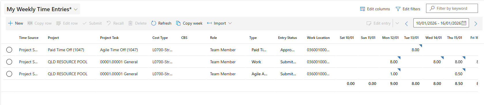 Imported timesheet entries in Microsoft Dynamics